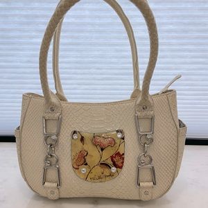Debbie Brooks Croc Embossed Cream Leather Bag